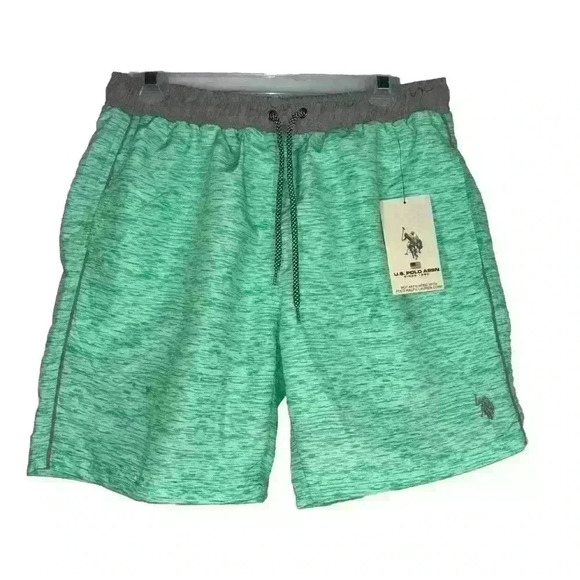 NWT US Polo Assn Green Swim Trunks Men’s Sz Medium Drawstring Waist Fully Lined - Picture 1 of 5